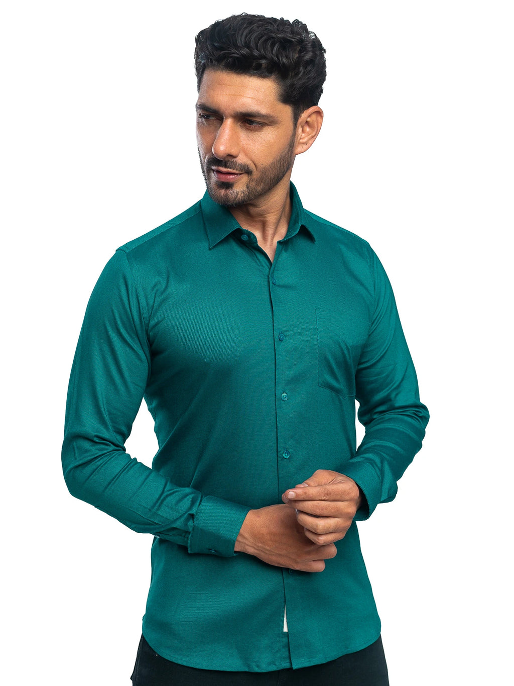 Textured Stretch Shirt in Emerald Green