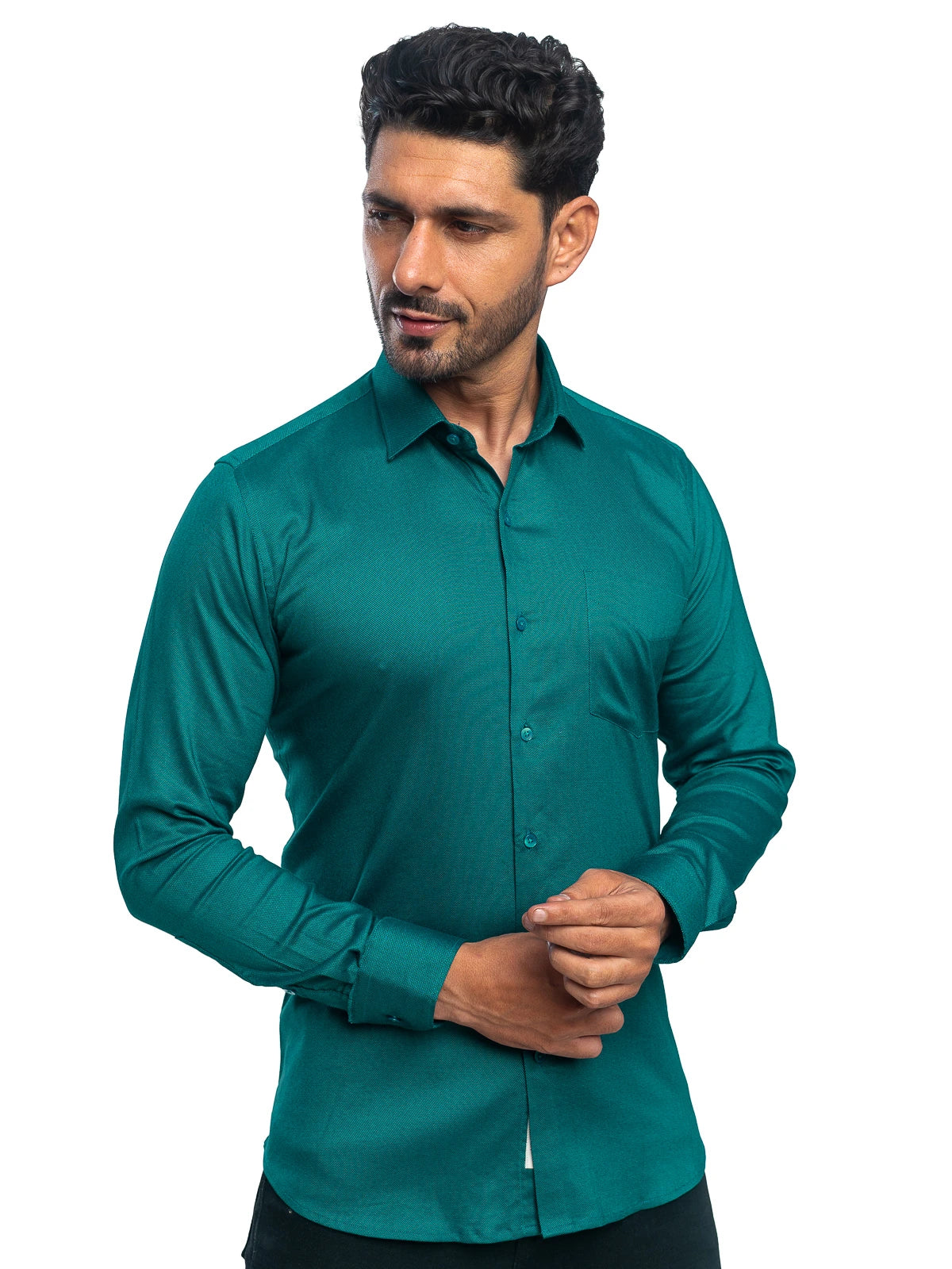 Textured Stretch Shirt in Emerald Green