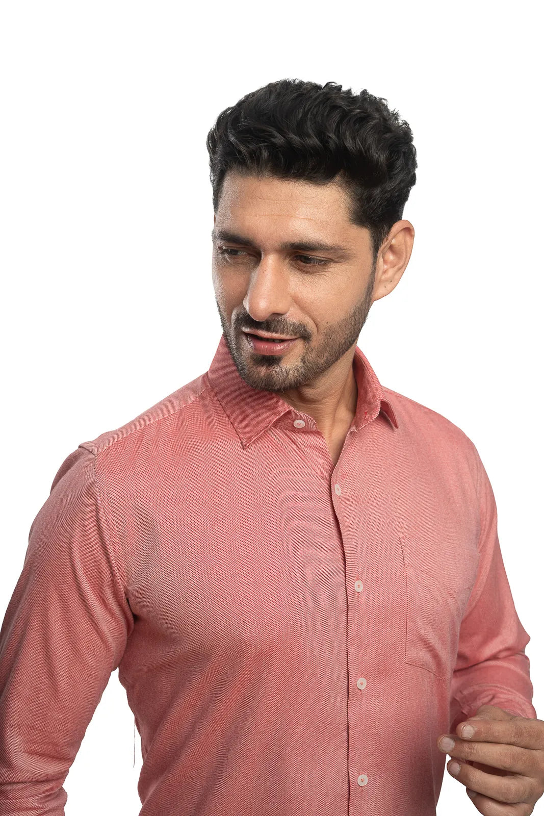 Textured Stretch Shirt in Dusty Peach