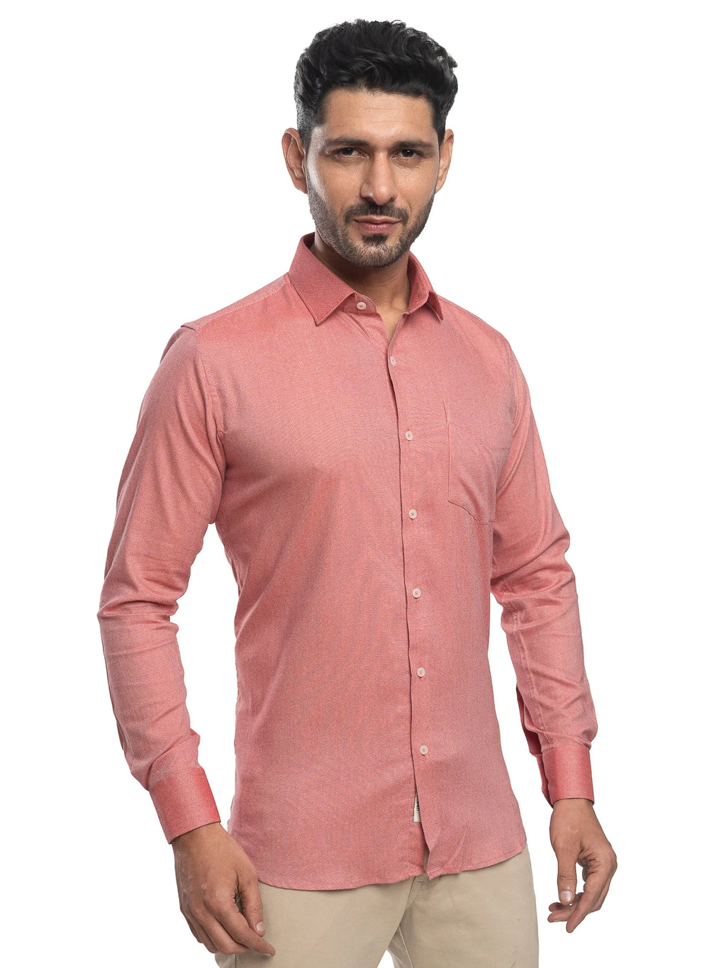 Textured Stretch Shirt in Dusty Peach