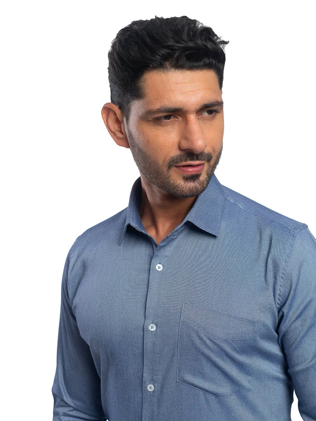 Textured Stretch Shirt in Marine Blue
