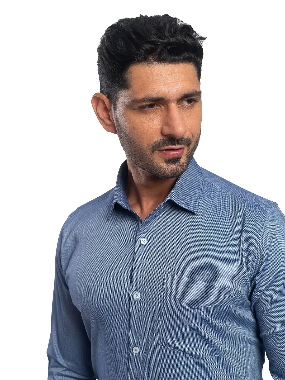 Textured Stretch Shirt in Marine Blue