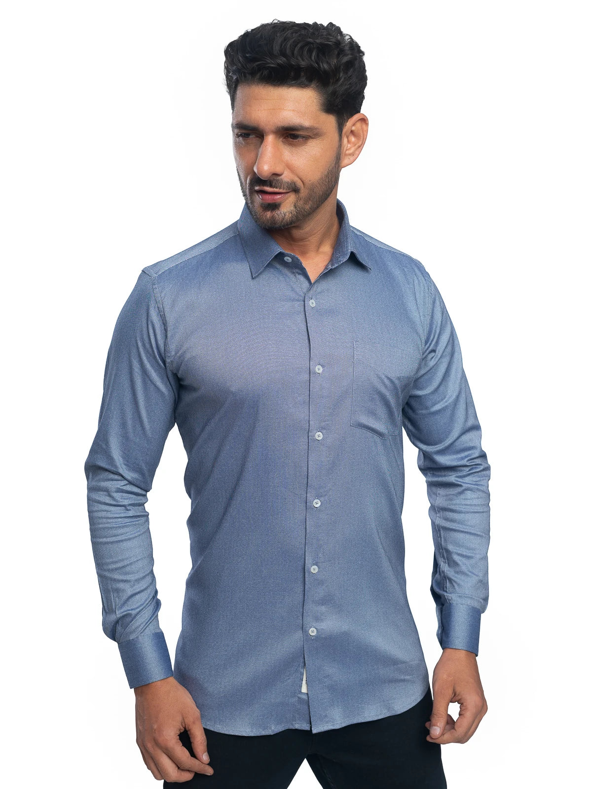 Textured Stretch Shirt in Marine Blue