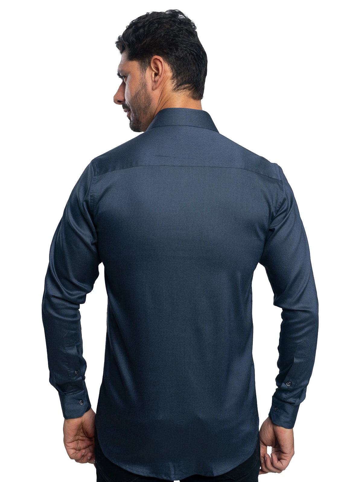 Textured Stretch Shirt in Navy Blue