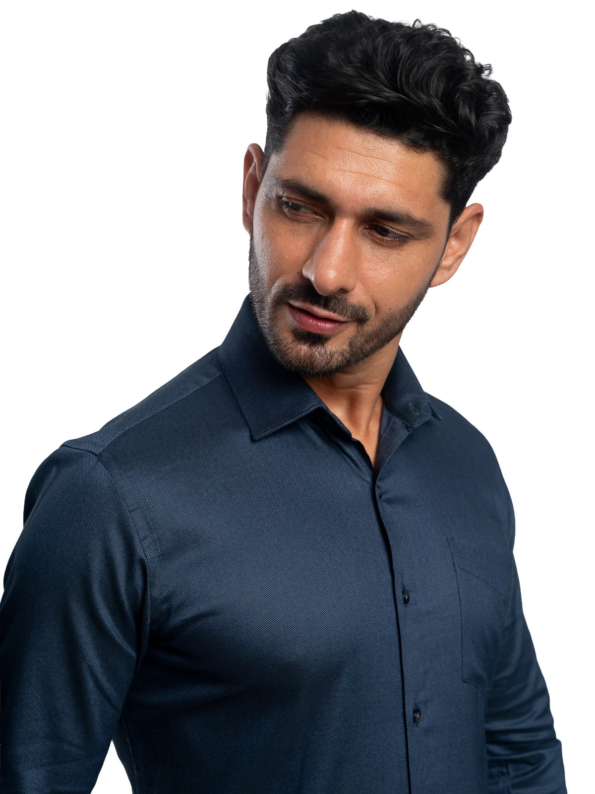 Textured Stretch Shirt in Navy Blue