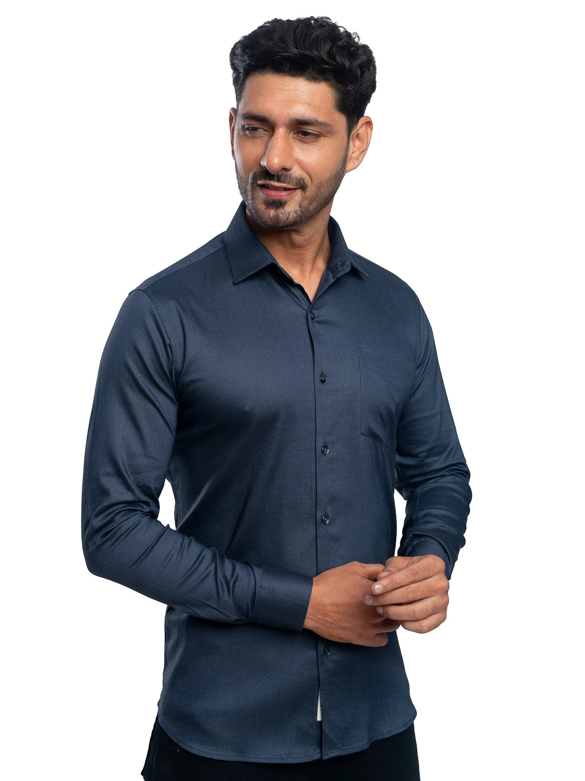 Textured Stretch Shirt in Navy Blue