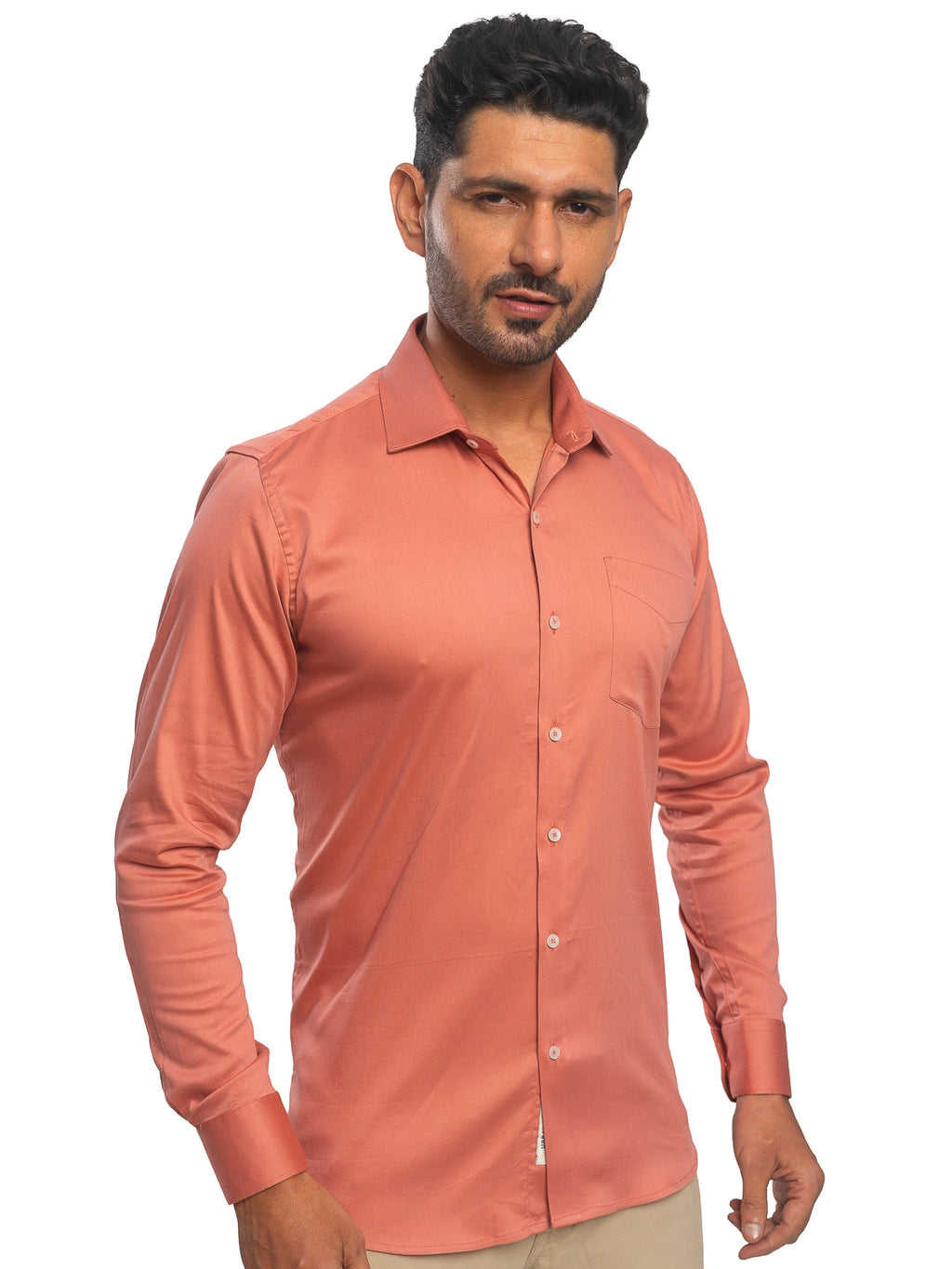 Textured Stretch Shirt in Peach