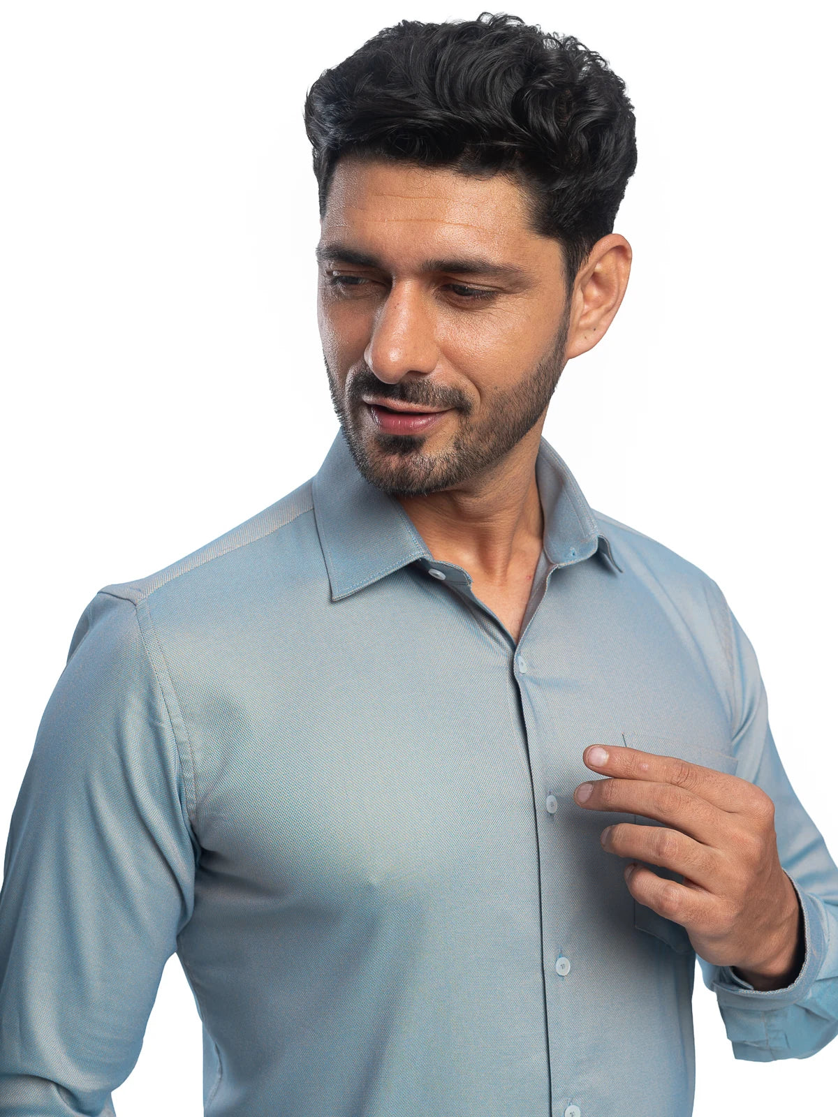 Textured Stretch Shirt in Sand Grey