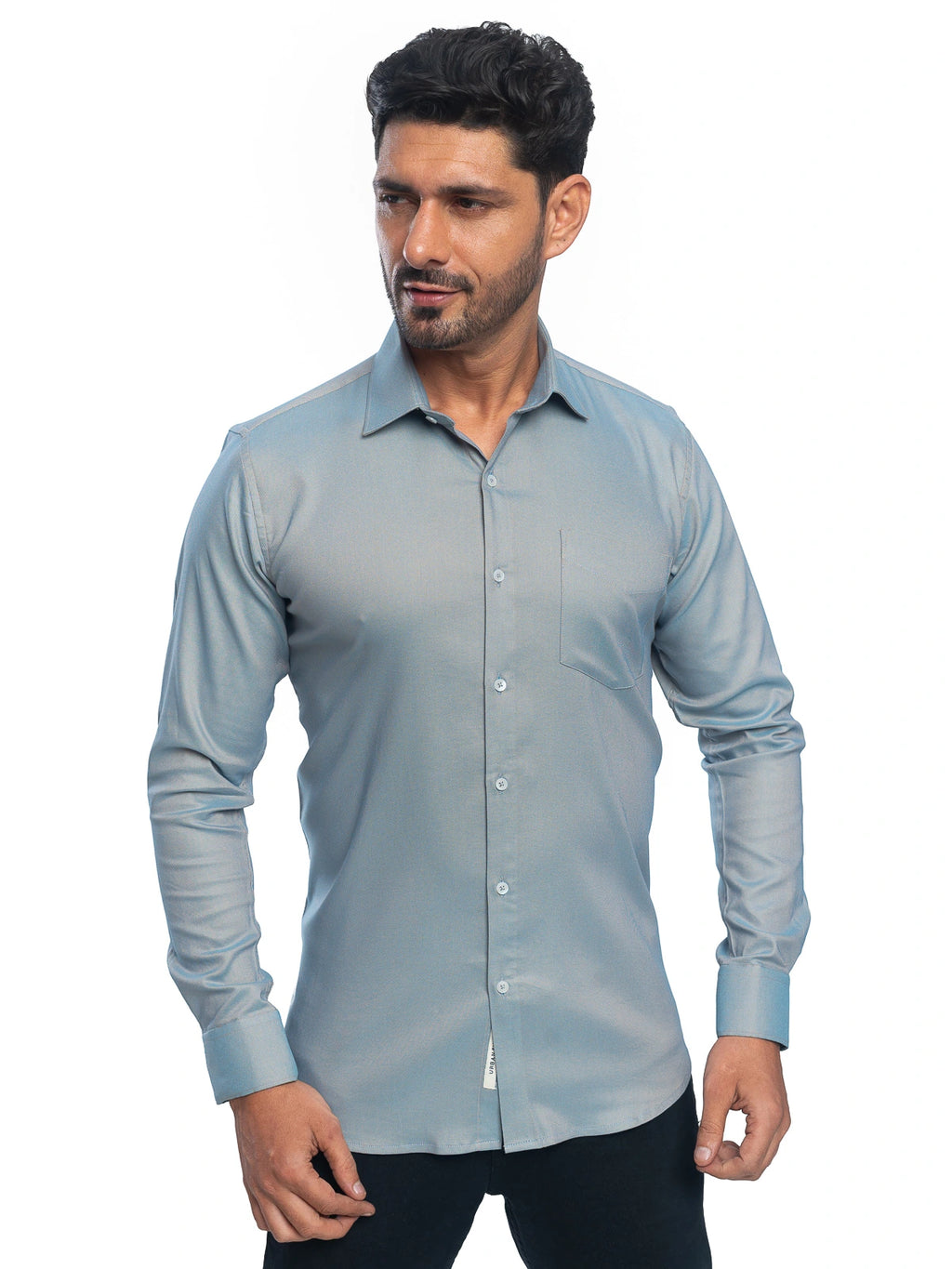 Textured Stretch Shirt in Sand Grey
