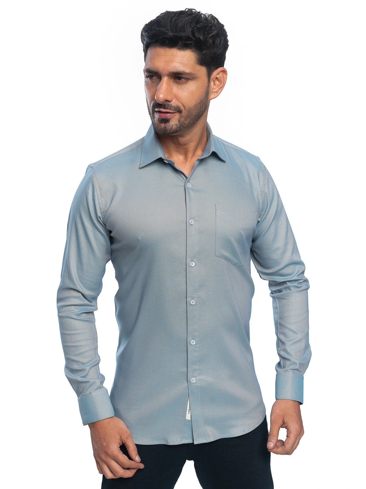 Textured Stretch Shirt in Sand Grey