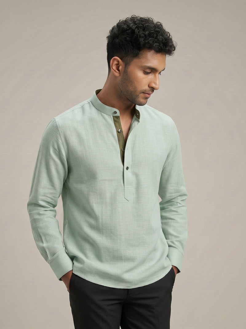Mint Green Linen-Look Short Kurta