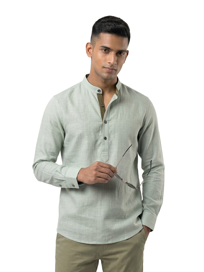 Mint Green Linen-Look Short Kurta