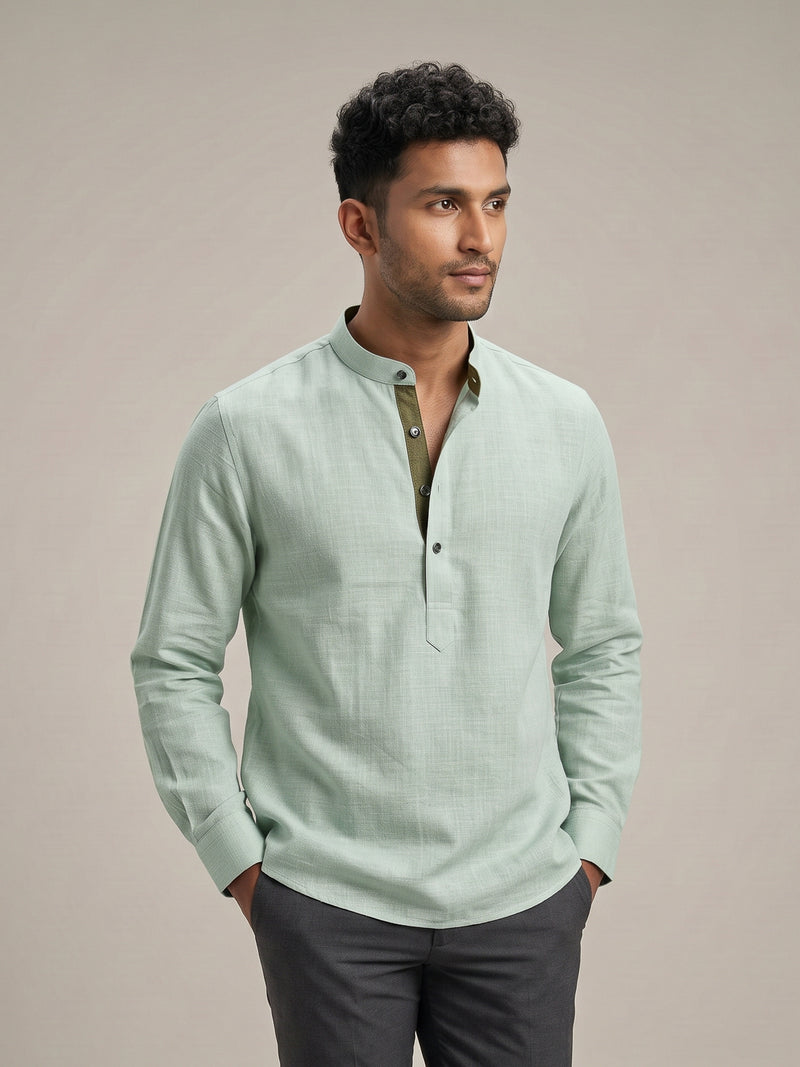 Mint Green Linen-Look Short Kurta