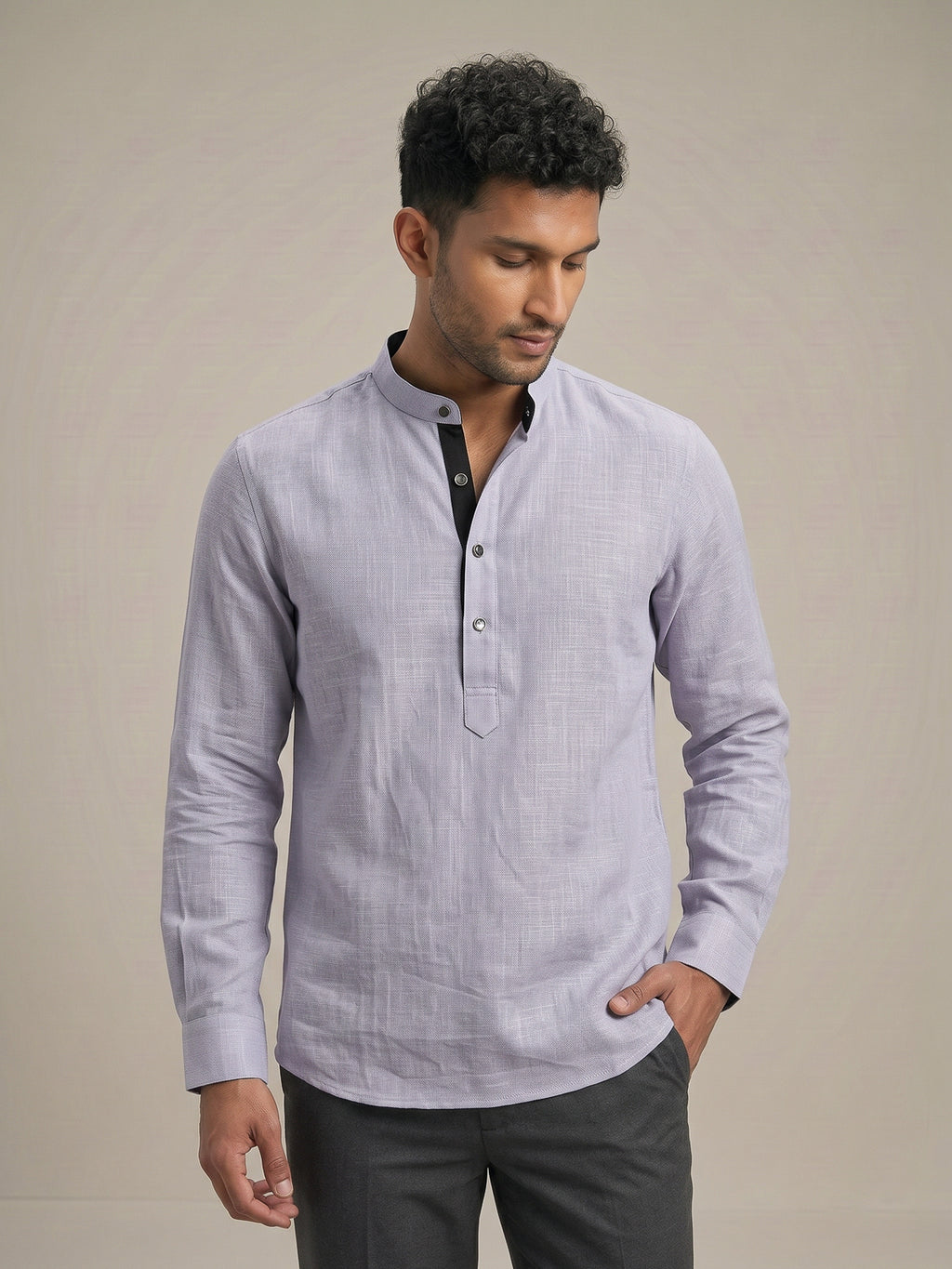 Soft Lavender Linen-Look Short Kurta