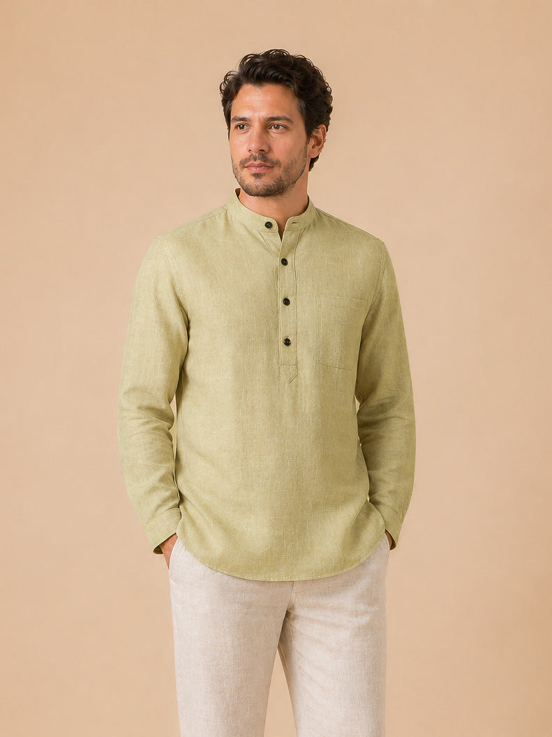 Sand Beige Linen Look Short Kurta
