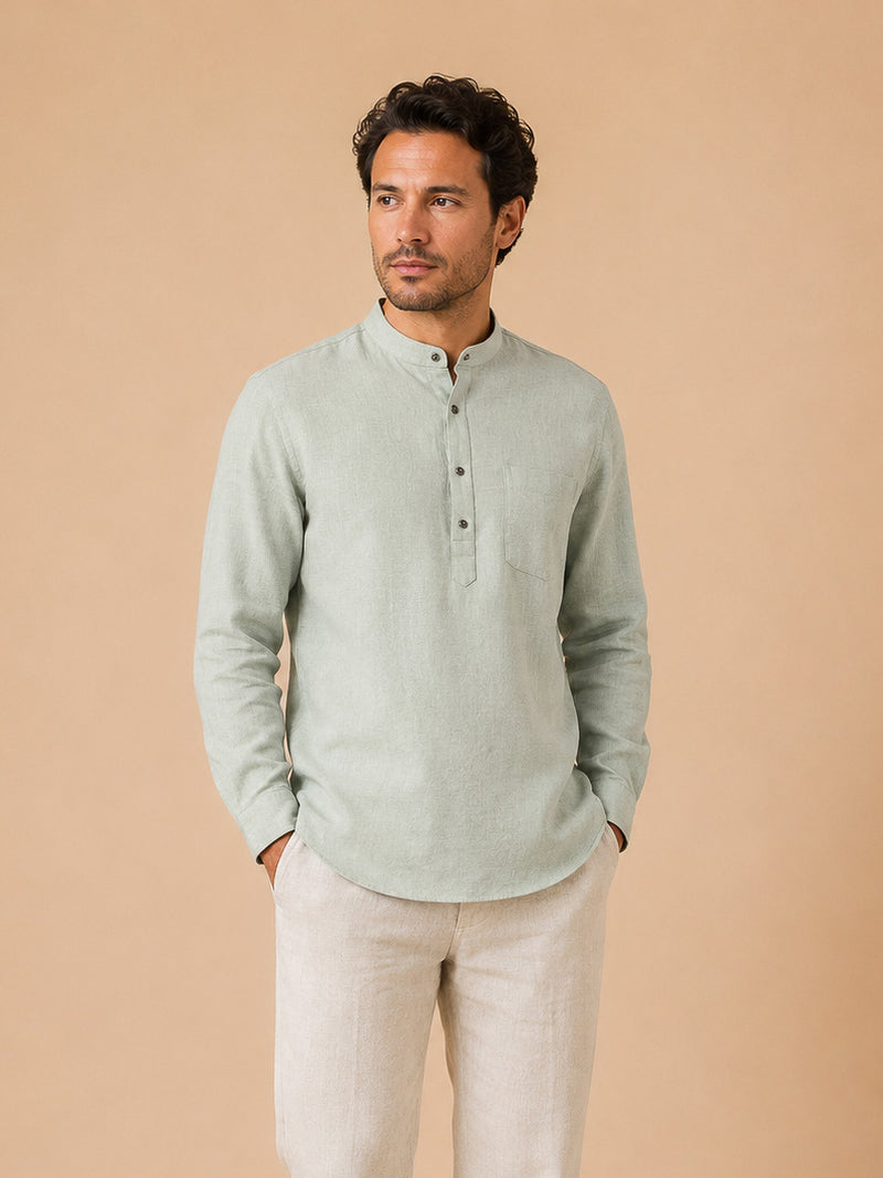 Mint Green Linen-Look Short Kurta